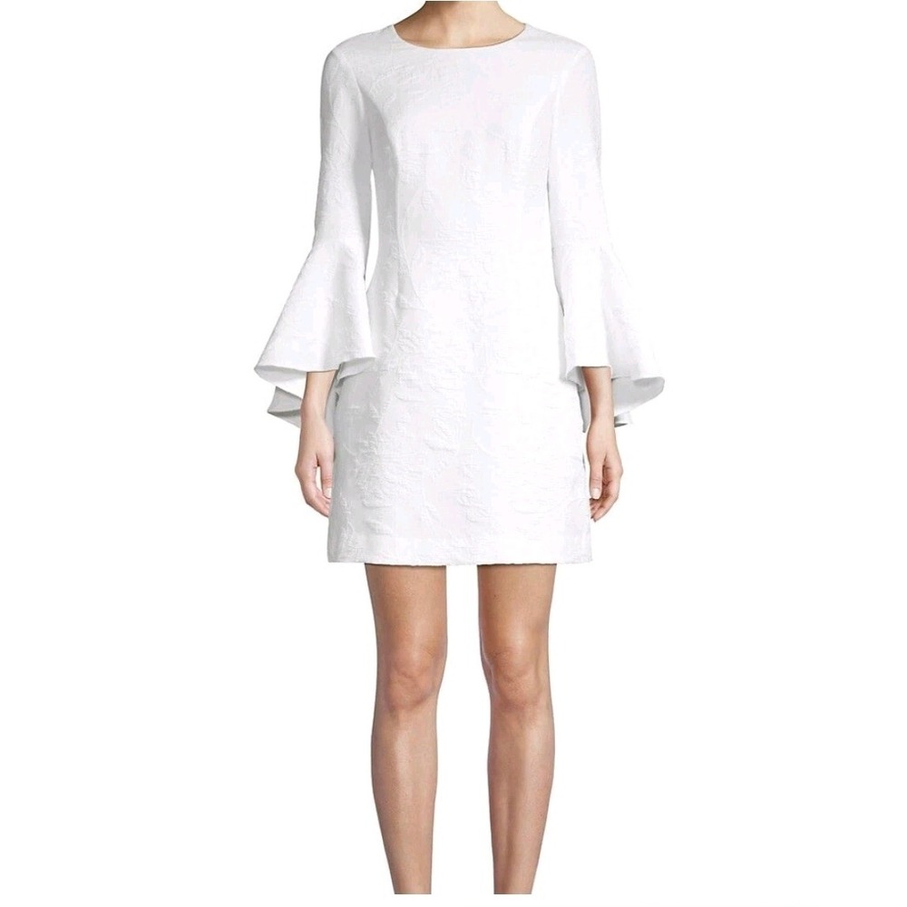 Lilly Pulitzer White Jacquard Bell Sleeve Shift Dress 0 Floral Textured Bridal